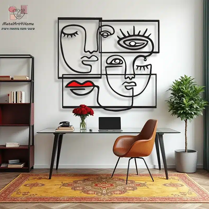 תמונת מתכת-דמויות באבסטרקט 7, עיצוב קיר אומנותי בגישה מינימאליסטית